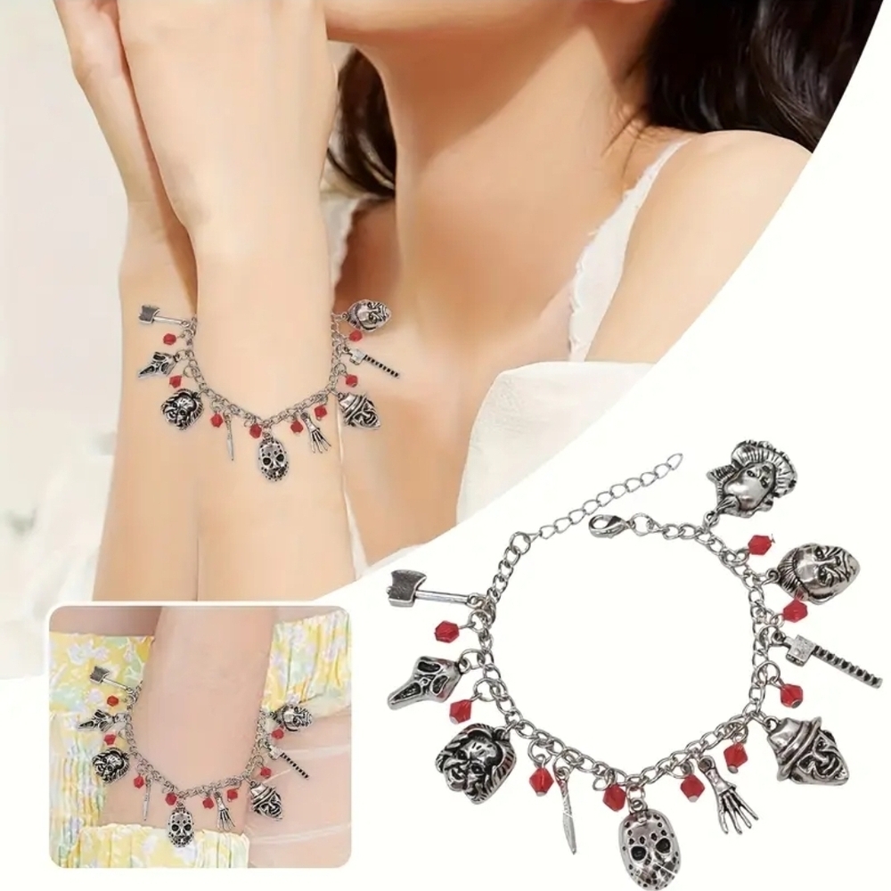 Horror Halloween Character Charm Bracelet Jason Freddie Chucky Clown